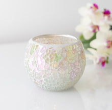 Load image into Gallery viewer, Iridescent White Crackle glaze tea light holder
