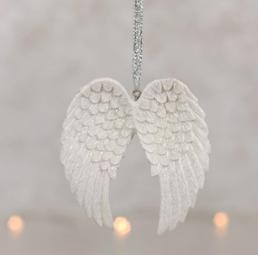 Double Angel wing Glittery Hanging Decoration