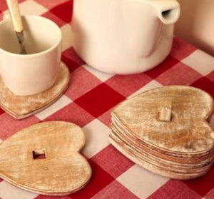 Natural wood heart shaped coasters